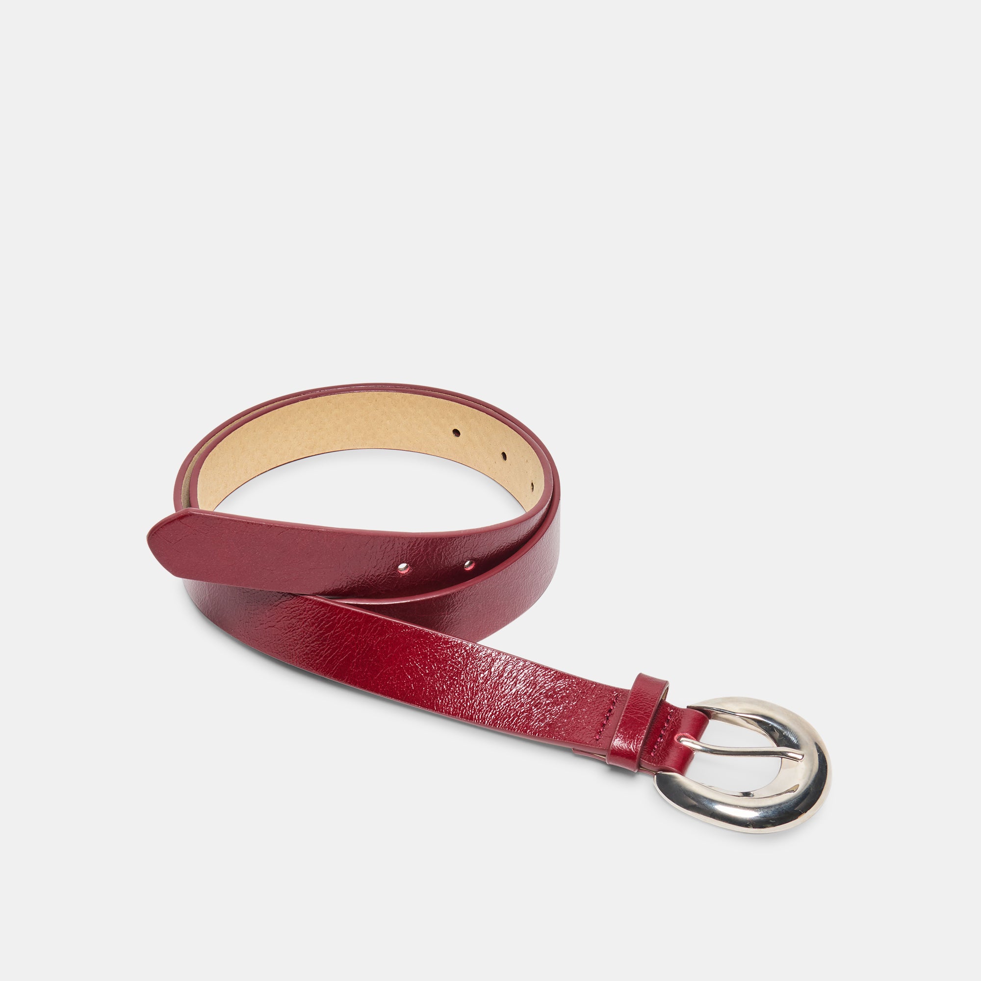 CHUNKY CURVED BUCKLE BELT BURGUNDY