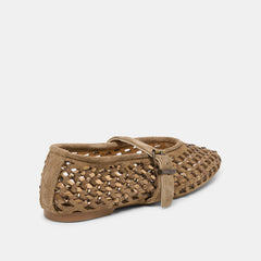 MAVIN RHINESTONE BALLET FLATS TAUPE SUEDE